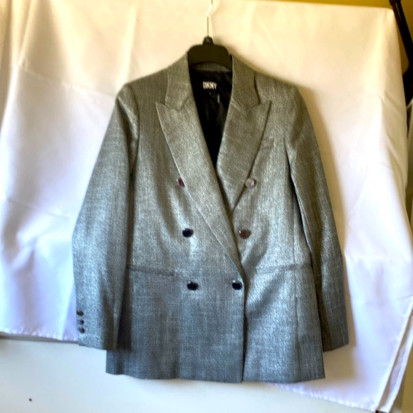 Stunning Designer DKNY Tweed Double Breasted Blazer black and silver tweed - Picture 1 of 10